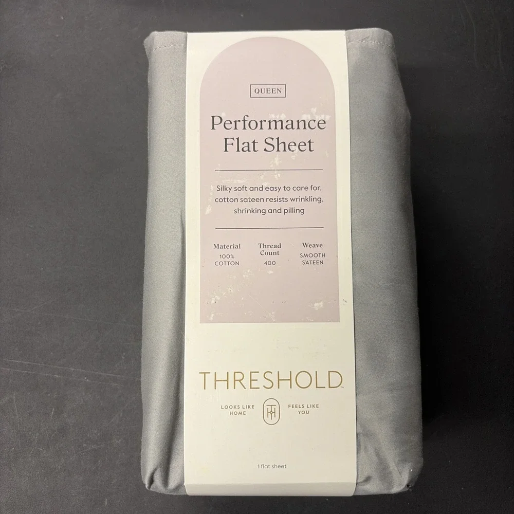 Queen 400 Thread Count Performance Flat Sheet Gray - Threshold: Cotton 20517